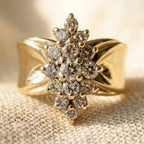 Gold-Tone Wide Band Cocktail Ring with Navette Stone Cluster