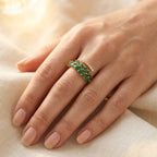 Gold-Tone Bypass Ring with Green Marquise Leaf Spray