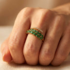 Gold-Tone Bypass Ring with Green Marquise Leaf Spray