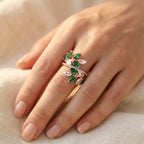 Rose Gold-Tone Vine Ring with Green and Clear Marquise Leaves