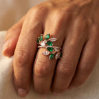 Rose Gold-Tone Vine Ring with Green and Clear Marquise Leaves