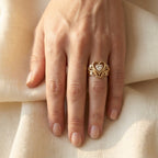 Gold-Tone Filigree Heart Ring with Clear Centre Stone