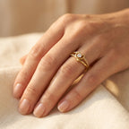 Gold-Tone Split-Shank Heart Ring with Round Clear Centre