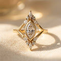 Gold-Tone Bezel Marquise Ring with Open V Shank