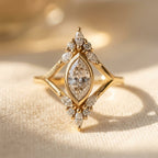 Gold-Tone Bezel Marquise Ring with Open V Shank