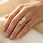 Gold-Tone Bezel Marquise Ring with Open V Shank