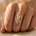 Gold-Tone Bezel Marquise Ring with Open V Shank