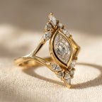 Gold-Tone Bezel Marquise Ring with Open V Shank