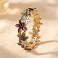 Gold-Tone Multicolor Enamel Flower Band Ring
