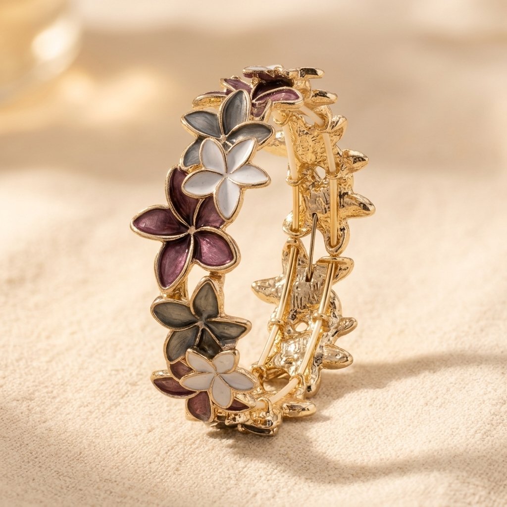 Gold-Tone Multicolor Enamel Flower Band Ring