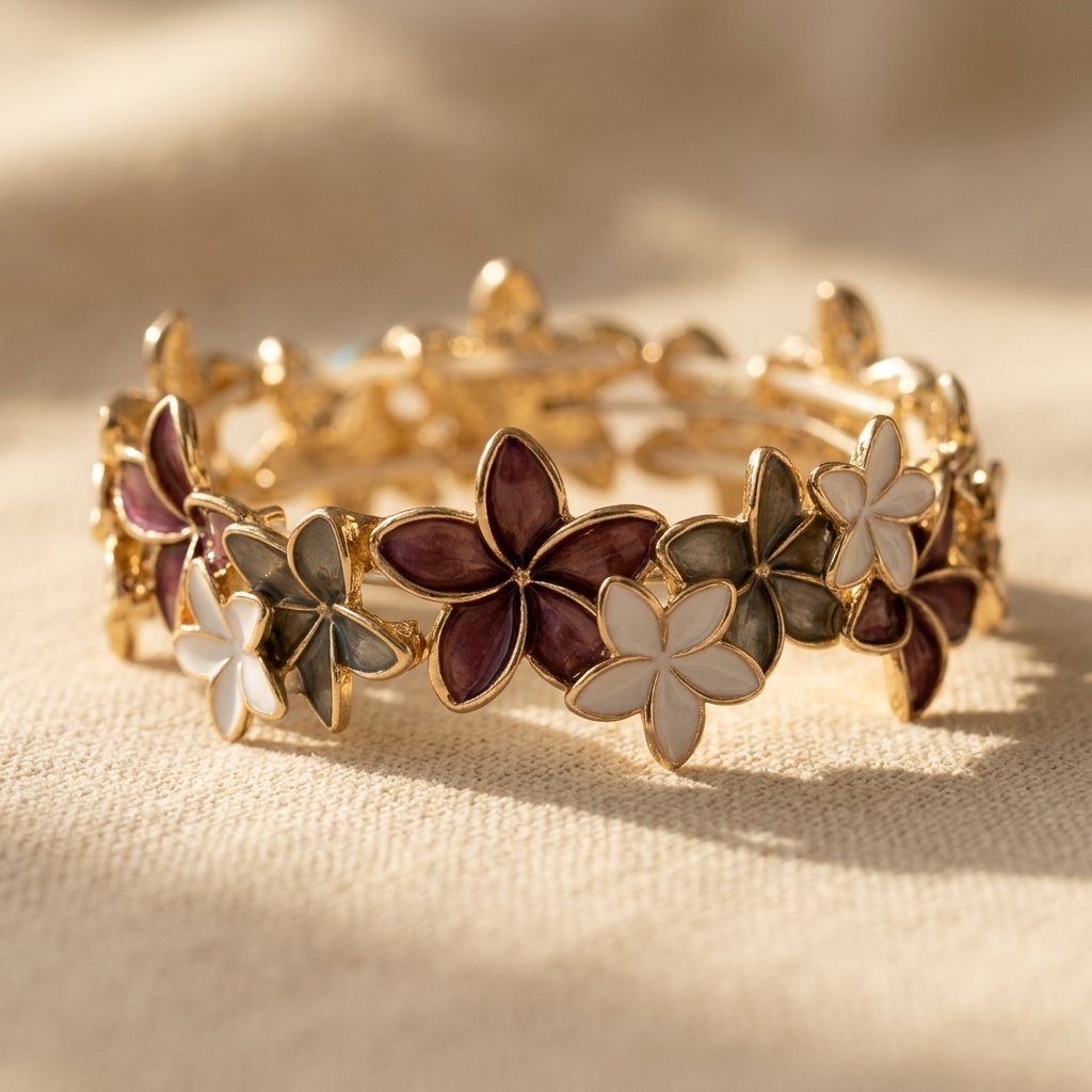 Gold-Tone Multicolor Enamel Flower Band Ring