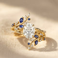 Gold-Tone Vine Ring with Oval Clear Stone and Blue Accents