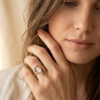 Gold-Tone Vine Ring with Oval Clear Stone and Blue Accents