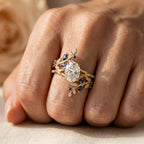 Gold-Tone Vine Ring with Oval Clear Stone and Blue Accents