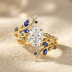Gold-Tone Vine Ring with Oval Clear Stone and Blue Accents