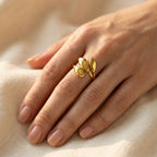 Gold-Tone Polished Seed Pod Bypass Cocktail Ring