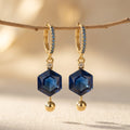 Gold-Tone Blue Pavé Huggies with Hexagon Stone Drop