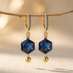 Gold-Tone Blue Pavé Huggies with Hexagon Stone Drop