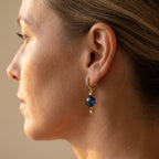 Gold-Tone Blue Pavé Huggies with Hexagon Stone Drop