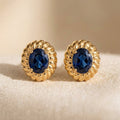 Gold-Tone Rope-Frame Stud Earrings with Oval Blue Stones