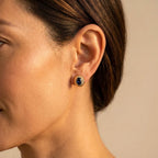 Gold-Tone Rope-Frame Stud Earrings with Oval Blue Stones