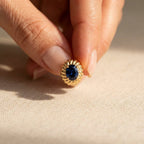 Gold-Tone Rope-Frame Stud Earrings with Oval Blue Stones