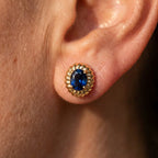 Gold-Tone Rope-Frame Stud Earrings with Oval Blue Stones