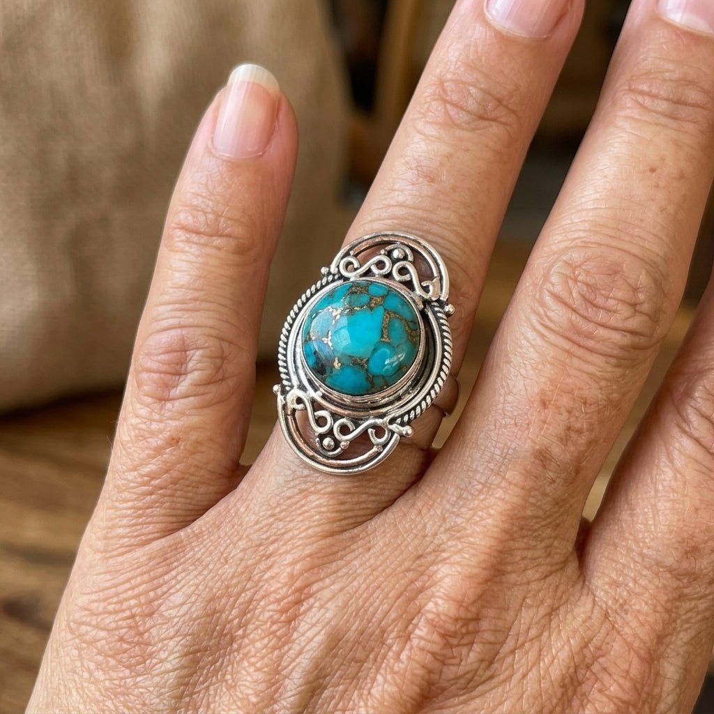 Wide Inlay Synthetic Turquoise Two Daily Wear Ring — Emma Parker Jewelry