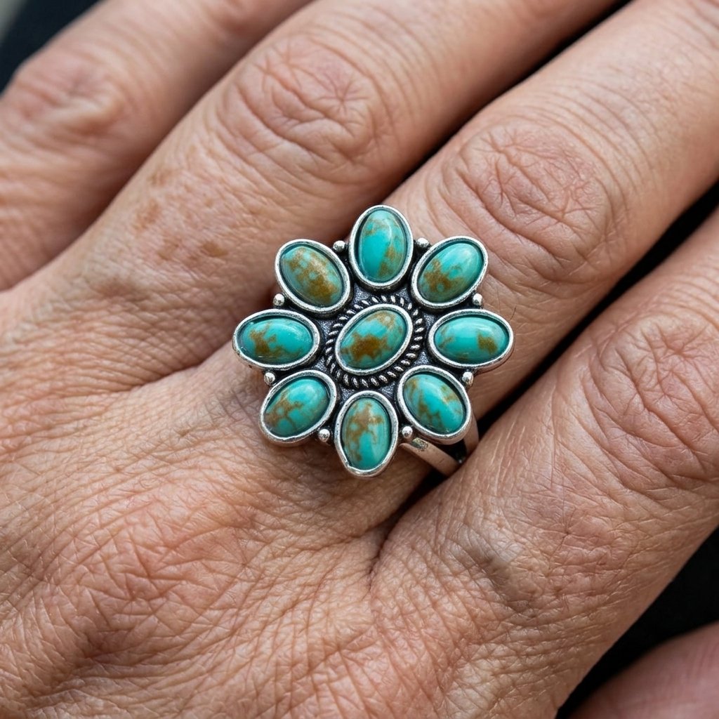 Turquoise Vintage Resin Flower Ring with a Polished Statement Fi — Emma Parker Jewelry
