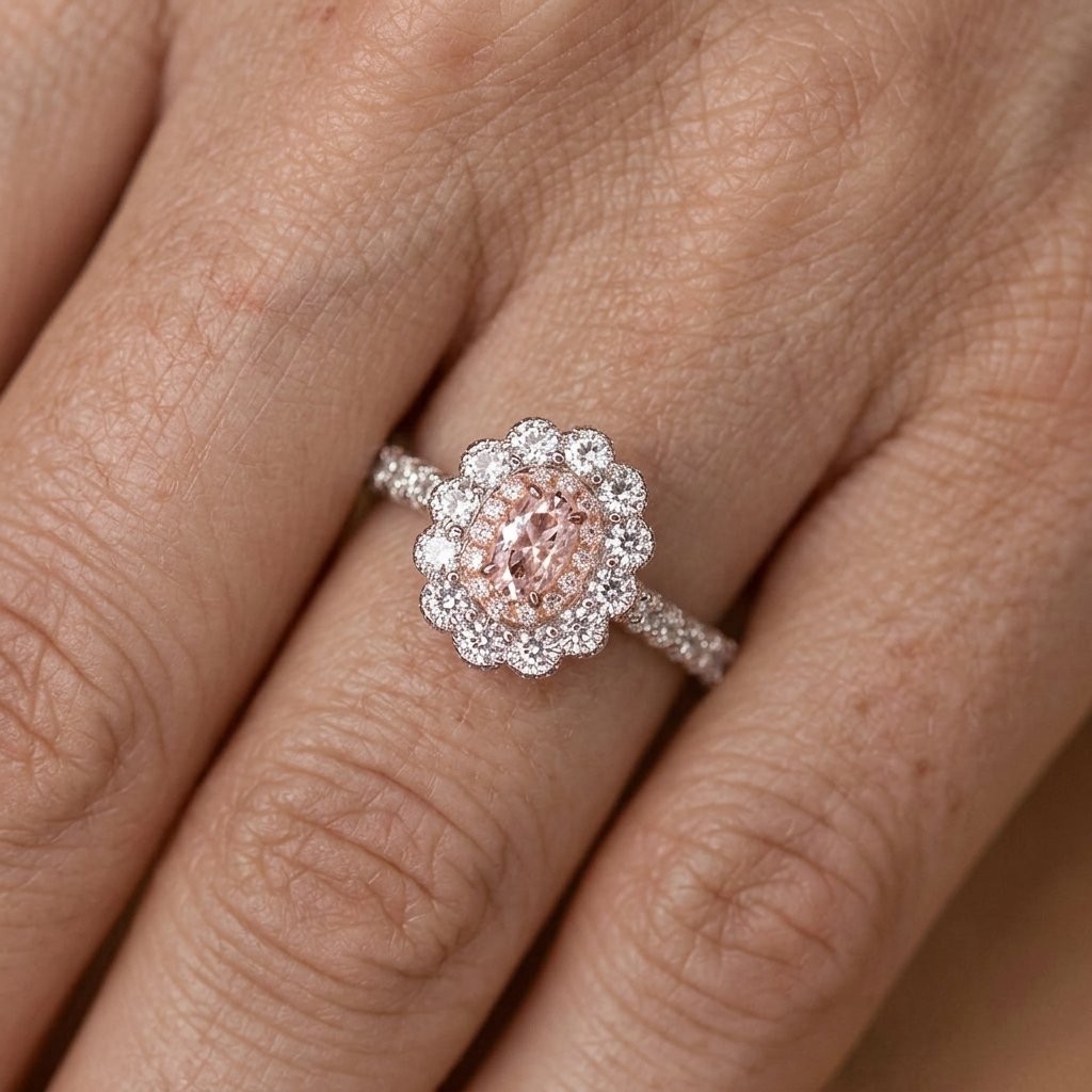 Two-Tone Sunflower Ring with Four-Prong Oval with a Polished Sta — Emma Parker Jewelry
