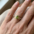 Elodie Oval Peridot and Baguette Diamond Ring in Yellow Gold — Emma Parker Jewelry