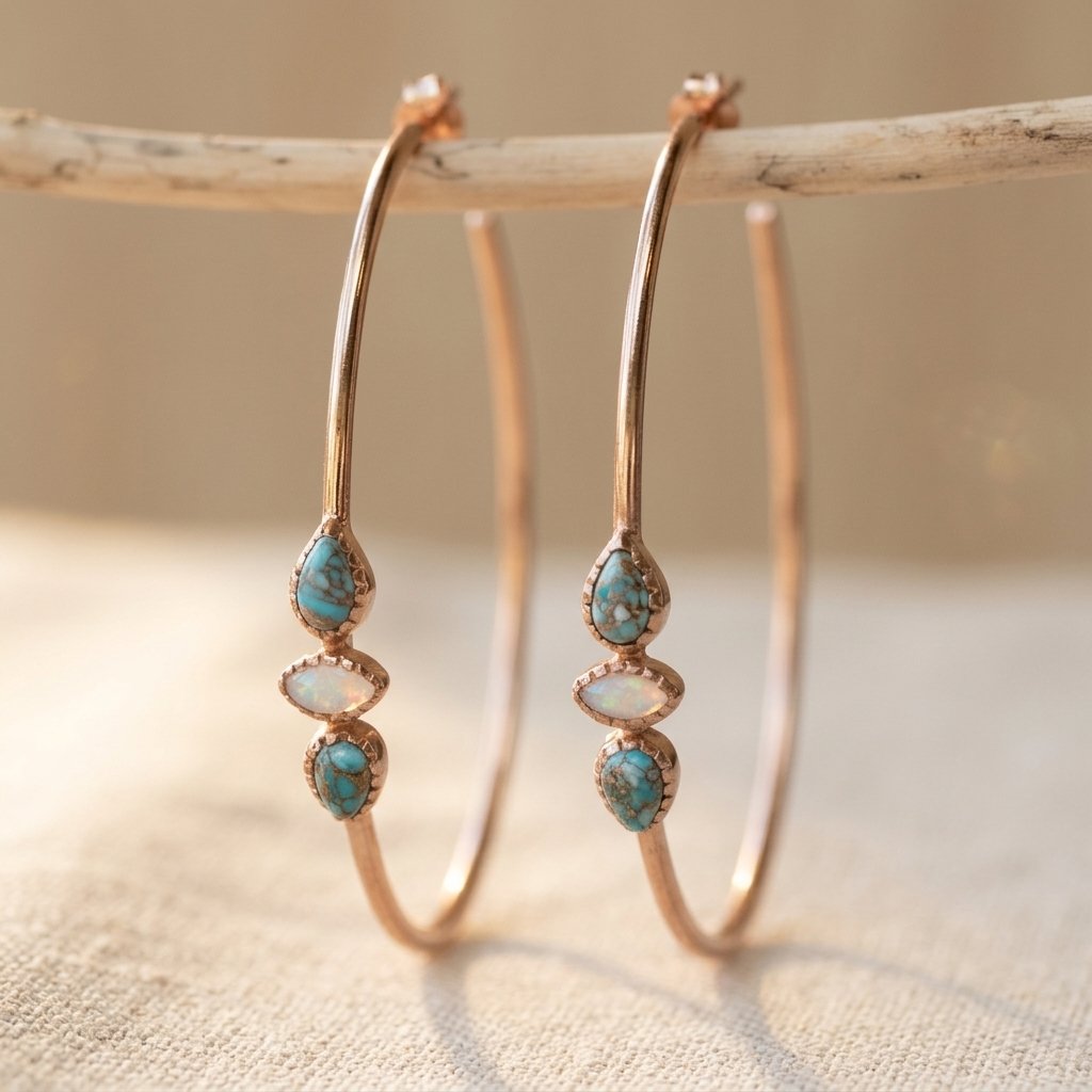 Turquoise Handmade Boho Hoop Stone Earrings for Everyday Elegant — Emma Parker Jewelry