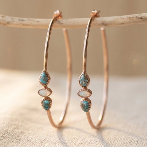 Turquoise Handmade Boho Hoop Stone Earrings for Everyday Elegant — Emma Parker Jewelry