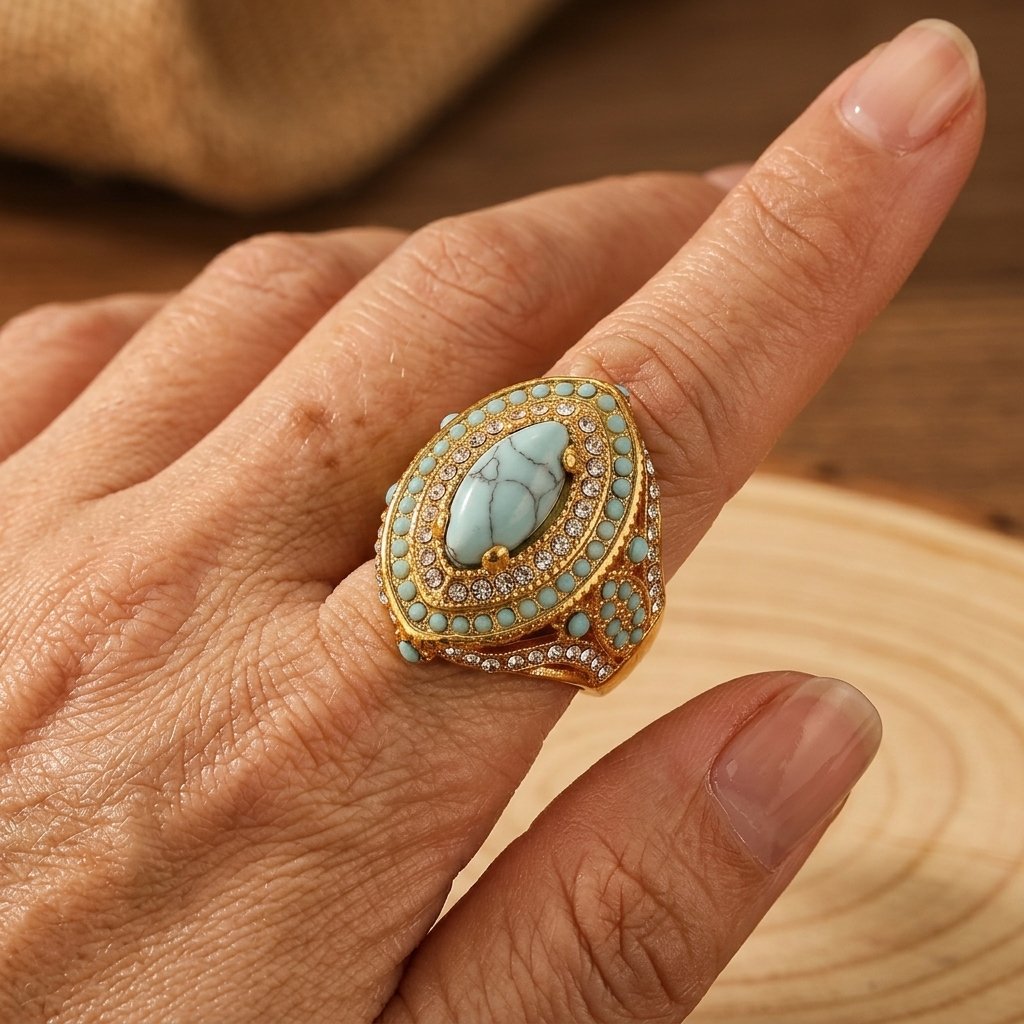 Bohemian Vintage With Synthetic Gems Turquoise Luxury Ring — Emma Parker Jewelry