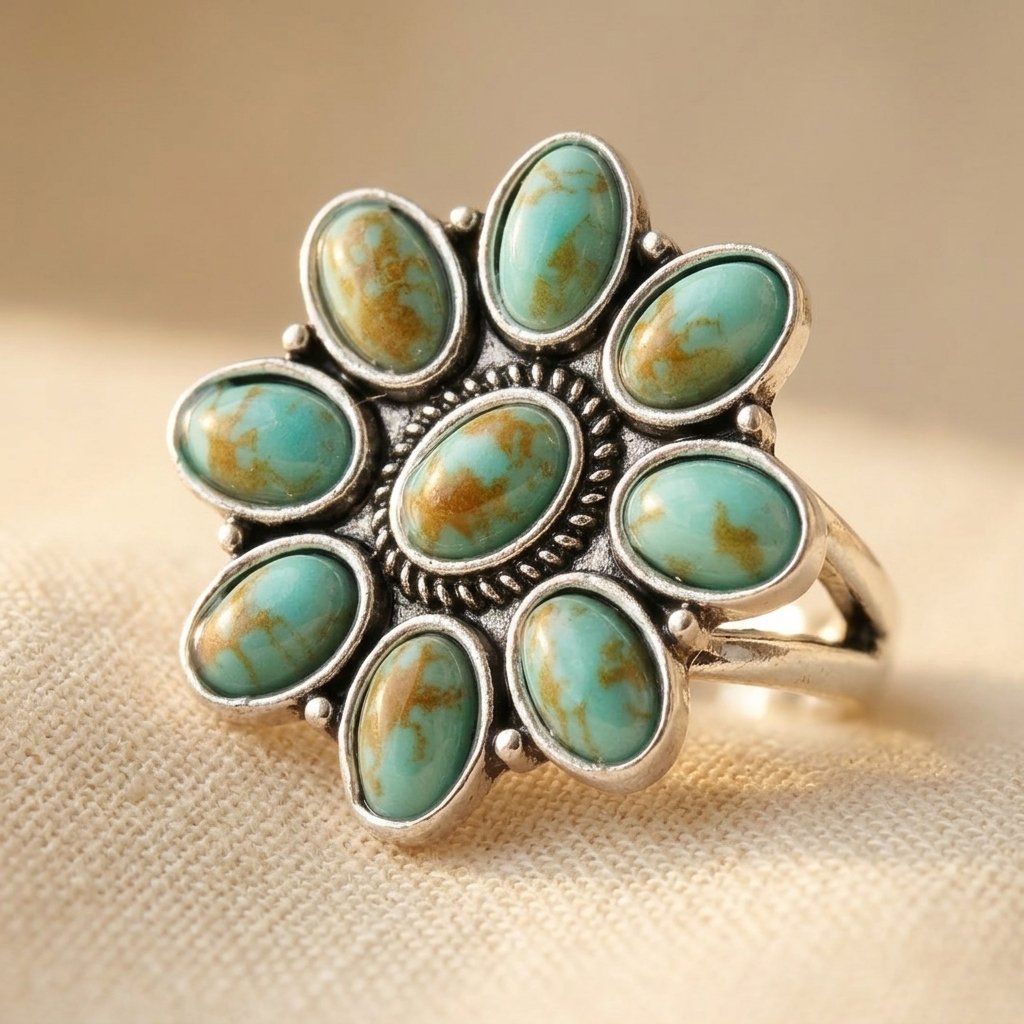 Turquoise Vintage Resin Flower Ring with a Polished Statement Fi — Emma Parker Jewelry
