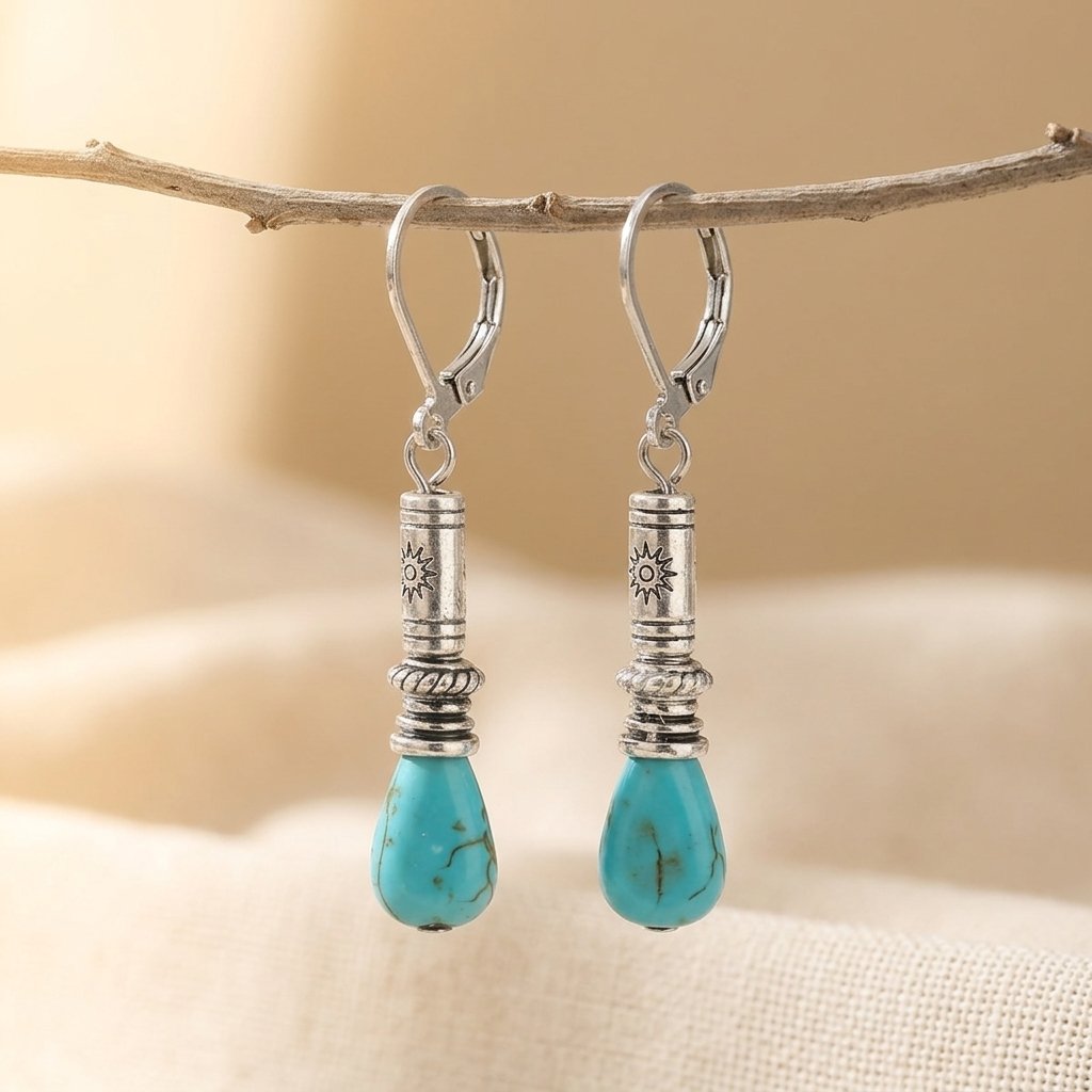 Turquoise Tibet Silvery Color Vintage Bohemian Long Drop Earring — Emma Parker Jewelry