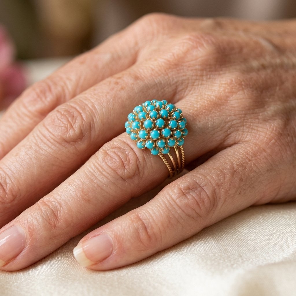 Vintage Turquoise Cluster Cocktail Ring with a Polished Statemen — Emma Parker Jewelry