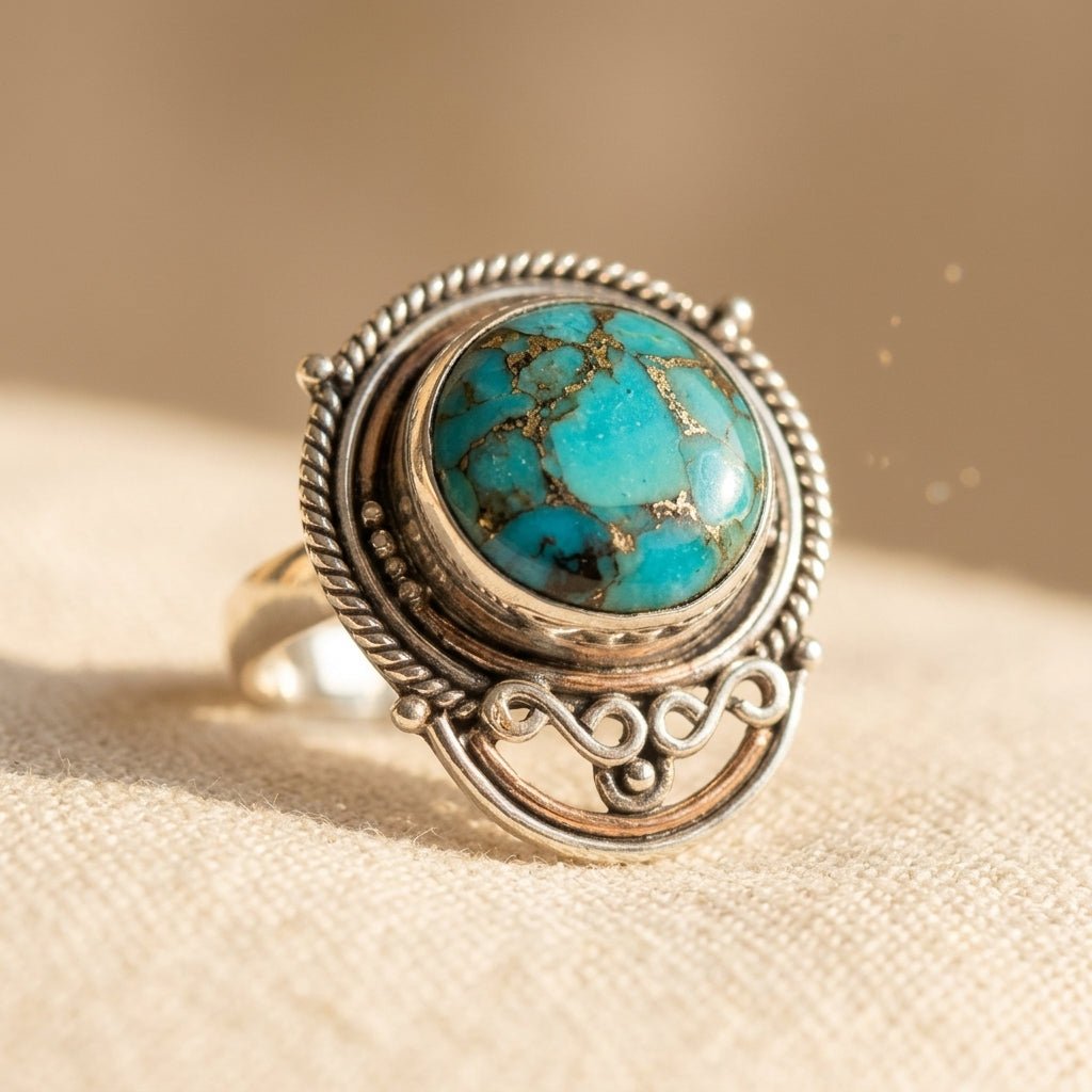 Wide Inlay Synthetic Turquoise Two Daily Wear Ring — Emma Parker Jewelry