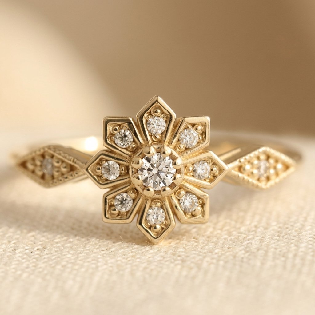French Style Cubic Zirconia Flower Ring with a Polished Statemen — Emma Parker Jewelry