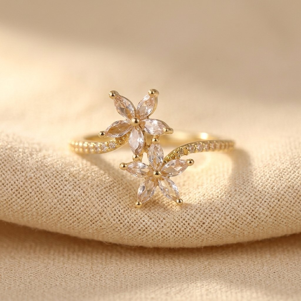 Sparkling Zirconia Flower Golden Ring with a Polished Statement — Emma Parker Jewelry
