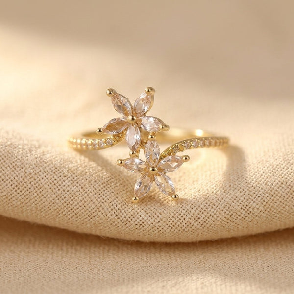 Sparkling Zirconia Flower Golden Ring with a Polished Statement — Emma Parker Jewelry