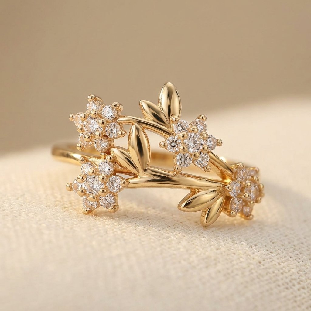 Zirconia Rustic Hexagonal Flower Cluster Ring with a Polished St — Emma Parker Jewelry