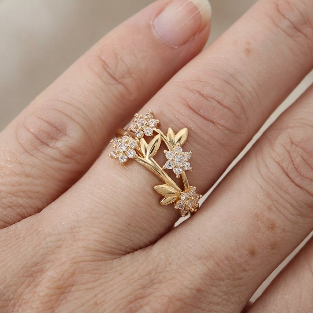 Zirconia Rustic Hexagonal Flower Cluster Ring with a Polished St — Emma Parker Jewelry