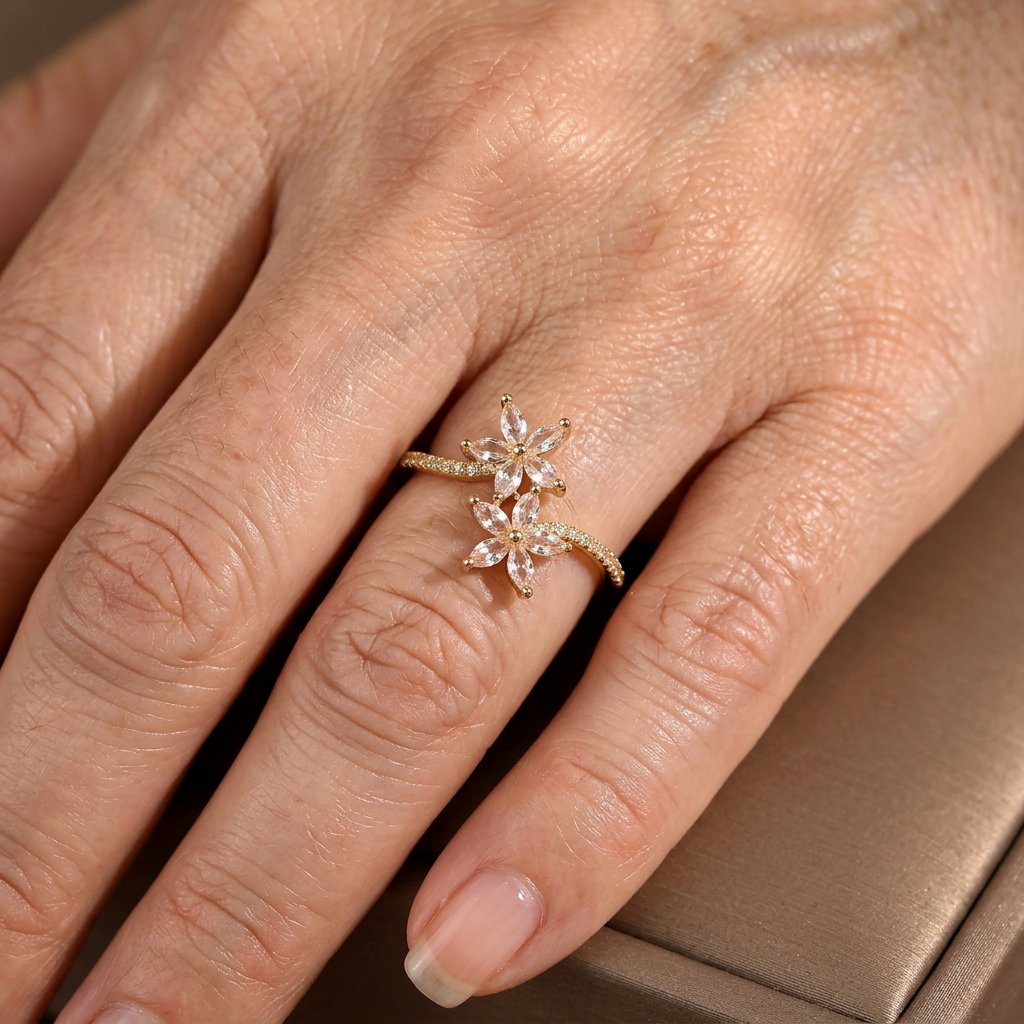 Sparkling Zirconia Flower Golden Ring with a Polished Statement — Emma Parker Jewelry