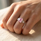 Silver-Tone Pink Rectangle Ring with Stepped Baguette Sides