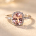 Silver-Tone Peach Cushion Halo Ring with Pavé Band