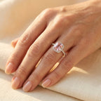 Silver-Tone Peach Cushion Halo Ring with Pavé Band