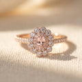 Rose Gold-Tone Double Halo Ring with Blush Oval Stone