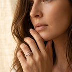 Rose Gold-Tone Double Halo Ring with Blush Oval Stone