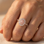 Rose Gold-Tone Double Halo Ring with Blush Oval Stone
